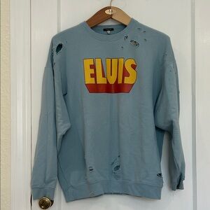 R13 Light Blue 'ELVIS' Graphic Distressed Crewneck